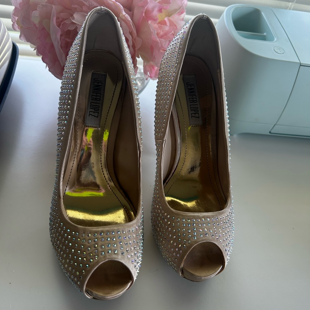 Jennifer Lopez Peep Toe Rhinestone Heels - Picture 2 of 4
